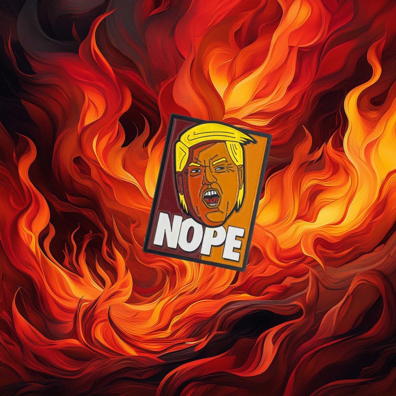 May include: A rectangular patch featuring a stylized illustration of a person with blonde hair and an open mouth expression, set against a dark orange and brown background with the word NOPE printed in large white capital letters at the bottom.