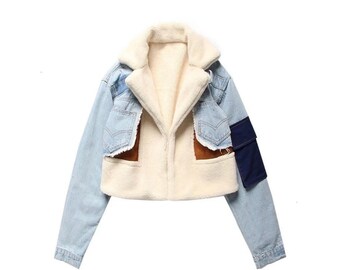 jean jacket with fur hoodie