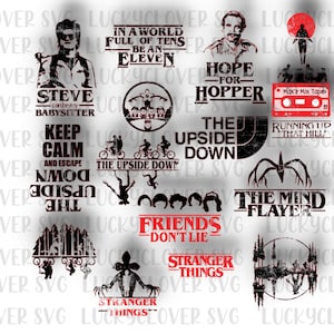 Stranger Things a inspiré le bundle SVG. 25 modèles différents. Autocollants de choses étranges. Chemise Stranger Things. Ensemble SVG