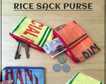 Rice Sack Purse 5 Colors Recycled Rice Sack Bag Handcrafted Upcycled Plastic Bag Rice Sack Pouch Recycled Purse Fair Trade Purse Zippered