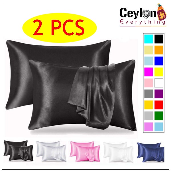 2 PCS Silky Satin Zippered Pillowcases Standard Queen King Pillow Covers Life Time Guarantee