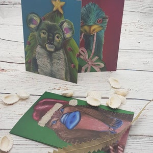 Christmas Cards - pack of 3 - native Australian animals - festive season - Australiana - animal cards - envelopes included