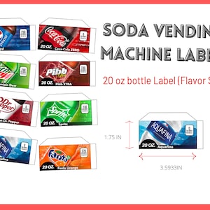 16!! SODA VENDING MACHINE 12 oz can label (Flavor Strip), Vending machine drink tabs, soda, labels for vending machines, 1.75 x 3.5 tabs