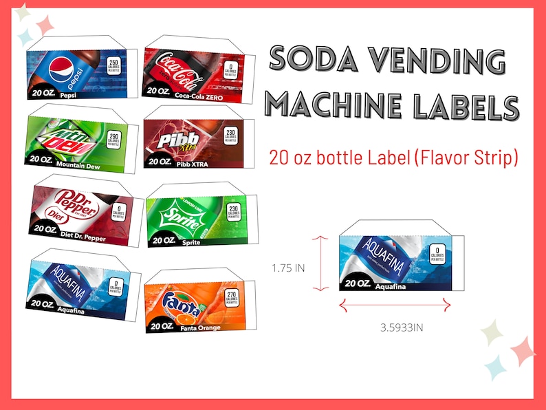 16 SODA VENDING MACHINE 12 Oz Can Label flavor Strip, Vending Machine