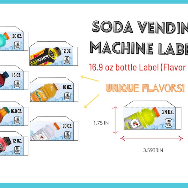 Vending Machine Labels 16.9 - Etsy
