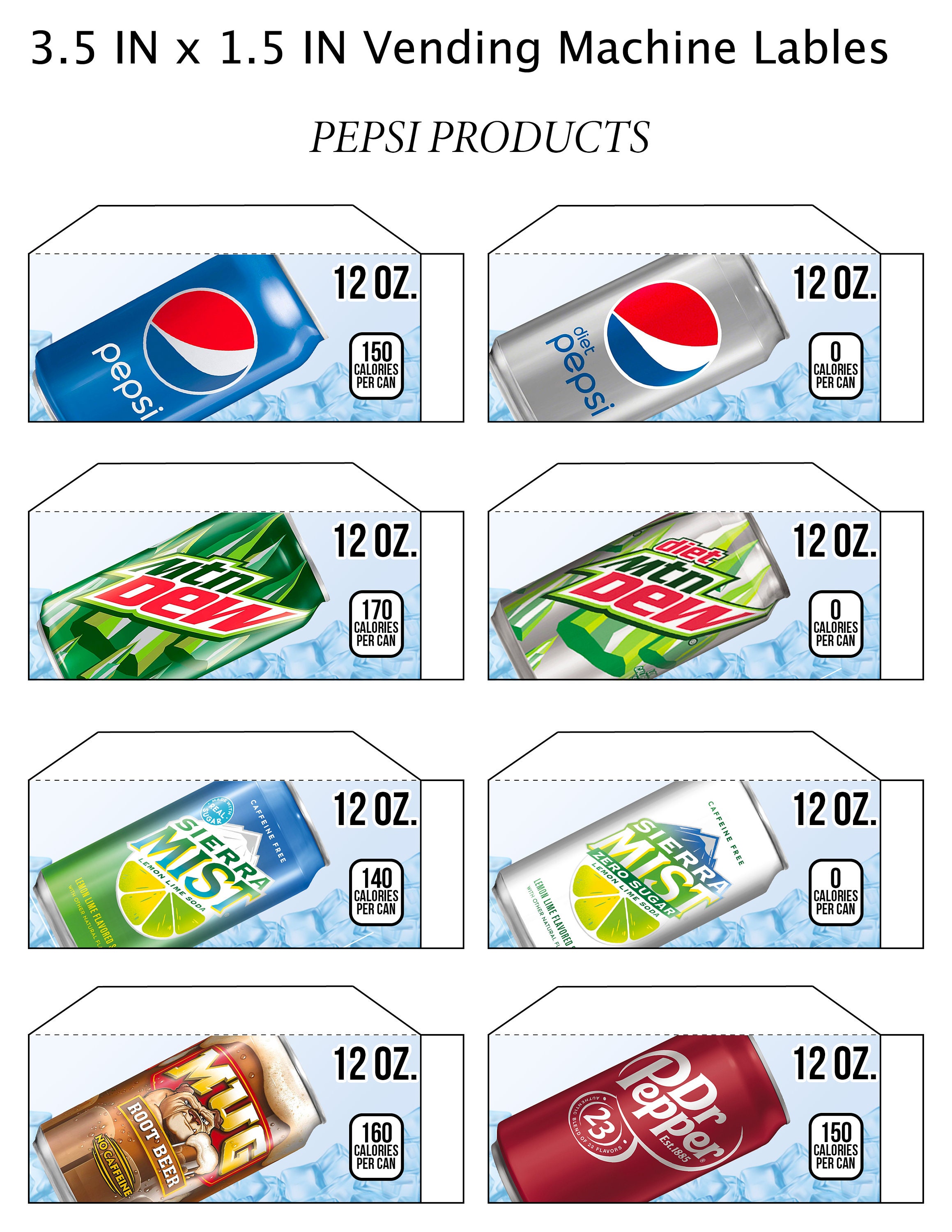 8 SODA VENDING MACHINE 12 Oz Can Label flavor Strip, Vending Machine