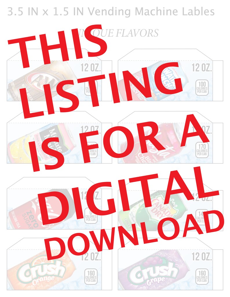 21 SODA VENDING MACHINE 12 Oz Can Label flavor Strip, Vending Machine