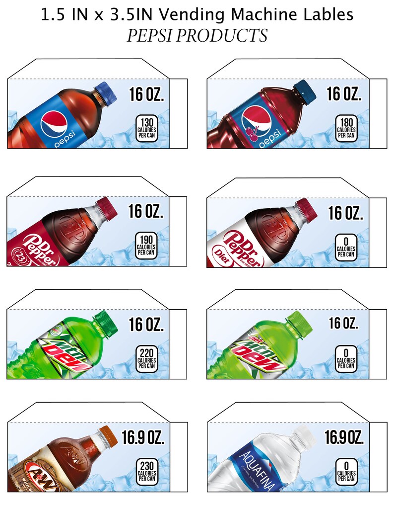 8 SODA Vending Machine 16 Oz BOTTLE Label flavor Strip, Vending Machine
