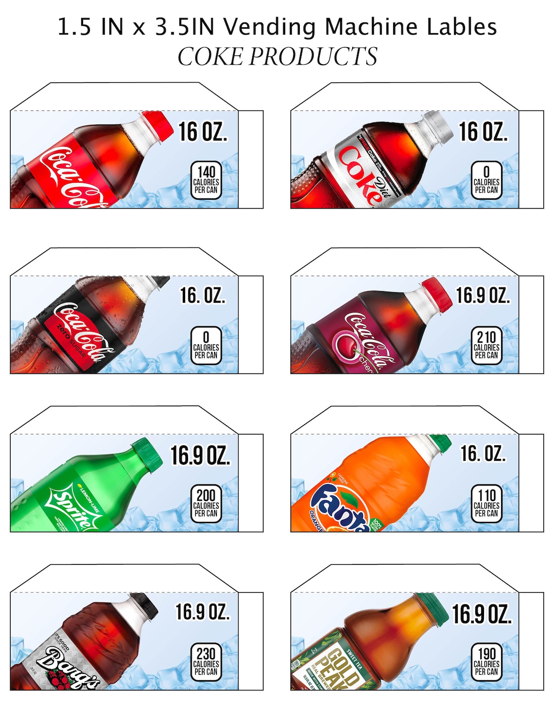 16 SODA Vending Machine 16 Oz BOTTLE Label flavor Strip, Vending ...