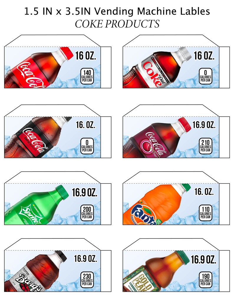 8 SODA Vending Machine 16 Oz BOTTLE Label flavor Strip, Vending Machine