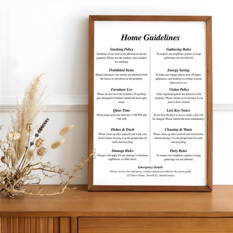 Airbnb House Rules Sign Canva Template Printable Vacation Rental Guest ...