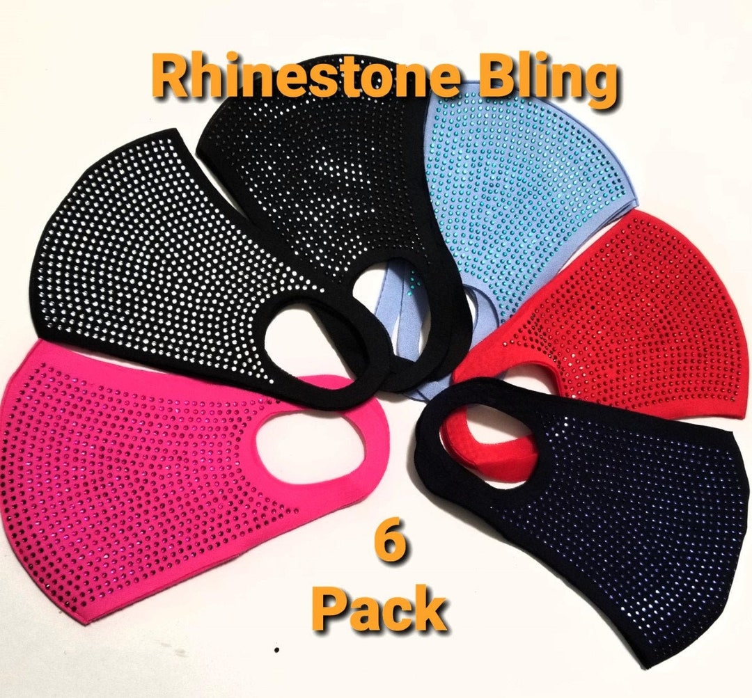 Rhinestone Face Mask 2 Pack Stretchy Black Hot Pink Blue Purple ...