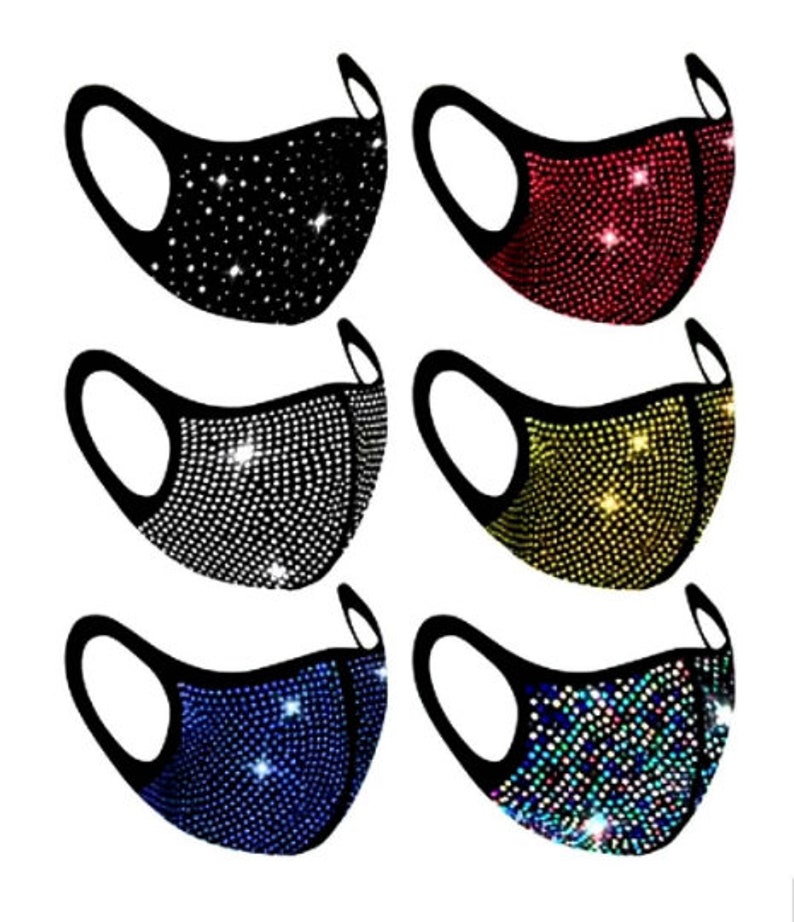Mask With Rhinestone Rhinestone Face Mask 2 Pack Stretchy Black Hot Pink Blue Purple ...