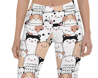 Cute Kitty Cat With Paw Glasses Bow Kitten Animal Lovers Alternative Printed Leggings