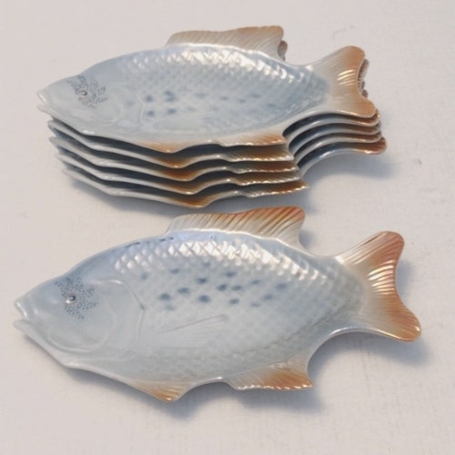 Vintage ARPO Curtea De Arges Fine China Fish Serving Platter and 6 buy Plates