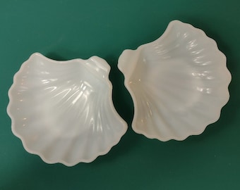 Pair of Milk Glass Scalloped Sea Shell Dishes