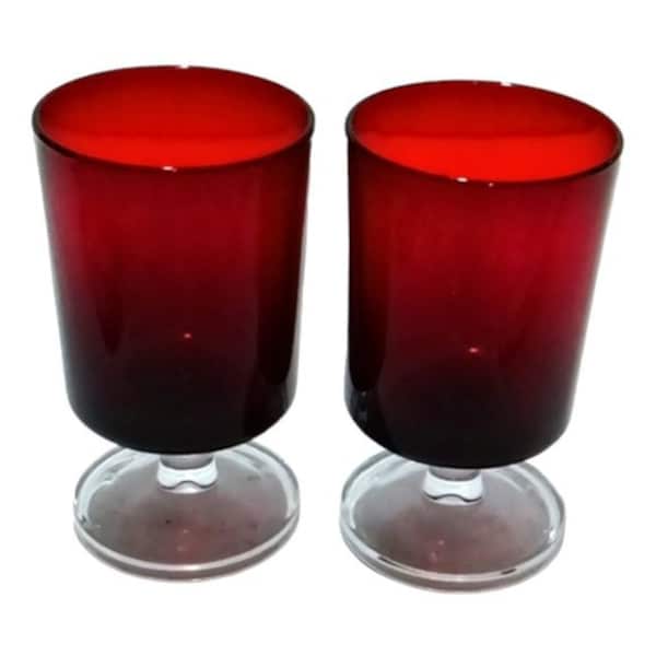 Vintage Cristal D'Arques Set of 2 Ruby Red Cavalier Stemmed Wine Goblets Glasses