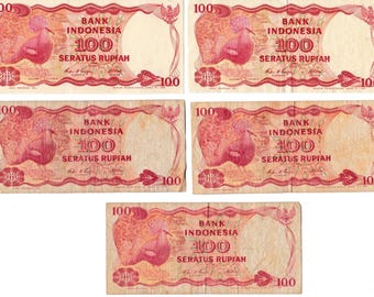 Bank Indonesia Lot of 5 Paper Banknotes 100 Rupiah 1984 Circulated