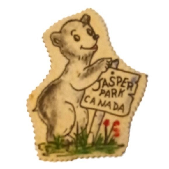 Discover Vintage Felt Totem Pole Pennant & Cartoon Bear Badge Jasper National Park Canada