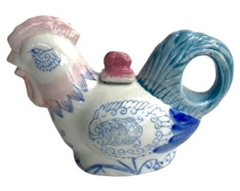 Vintage RARE Chicken Rooster Pastel Colored Kitchy Ceramic Creamer Hand Painted