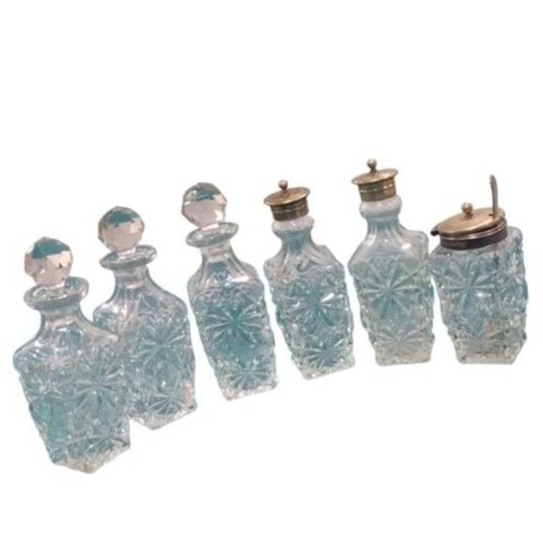 Victorian 6 Piece Cruet Set Cut Glass & Silver Plate Etsy