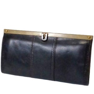 Vintage Fossil Dark Brown Leather Wallet Clutch Latch Closure Purse 3 Pockets