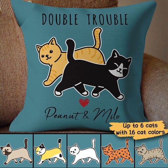 Double Trouble Cat Pillow Personalized Cat Gift Personalized Etsy