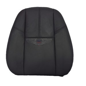 May include: Black leather car seat cover with a stitched design and an embroidered American flag with wings.