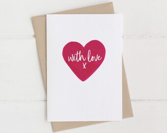 With Love Greetings Card | Valentine's Day Card | Blank Happy Anniversary Card | Minimal Love | Valentines Gift