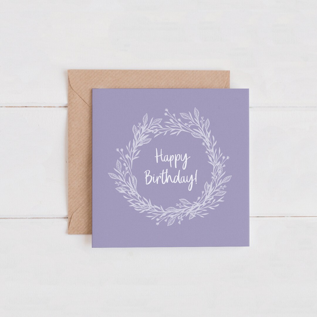 Blank Birthday Card Happy Birthday Floral Wreath Illustrated UK ...