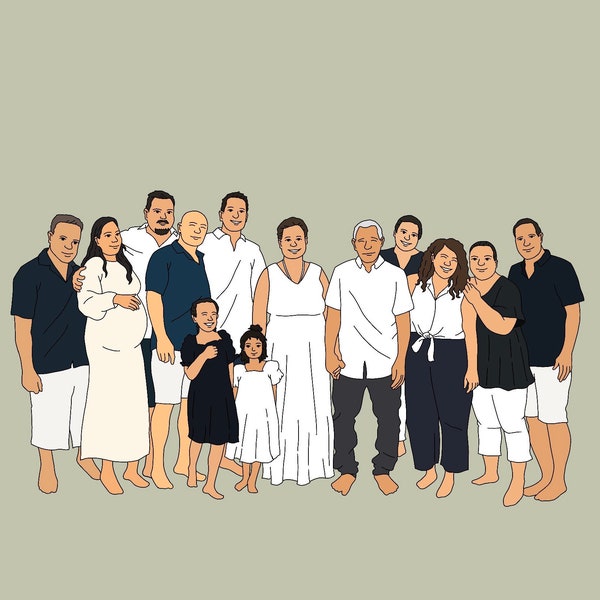 Personalised illustration, Digital drawing from photo, Customised portrait | Big group illustration, Family portrait, Farewell gift, custom