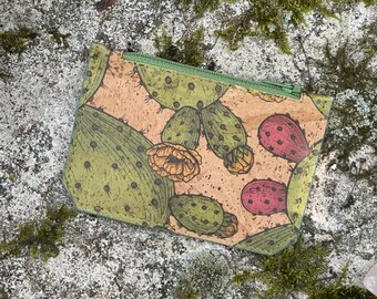 Small Cork Leather Zipper Pouch for Cards, Coins, and Dice