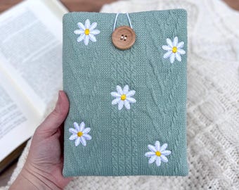 Housse pour Kindle - Pochette rembourrée pour liseuse avec patchs marguerites brodés, cadeau liseuse