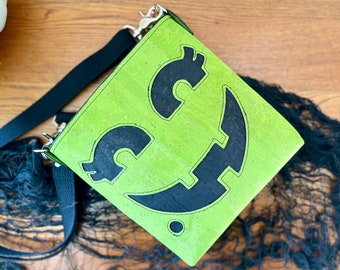 Witch Jack O Lantern Small Cork Leather Crossbody Bag - Spooky Gift for Halloween Lovers