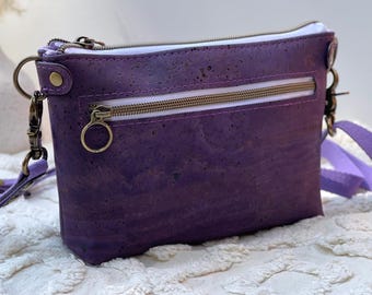 Petit sac à bandoulière en cuir de liège - sac à main minimaliste à fermeture éclair pour tous les jours et les voyages, cadeau fait main pour elle