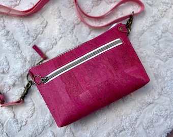 Petit sac à bandoulière en cuir de liège - Sac à main minimaliste à fermeture éclair pour tous les jours et les voyages