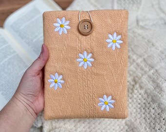 Housse pour Kindle - Pochette rembourrée pour liseuse avec écussons brodés marguerite, cadeau pour amateur de lecture