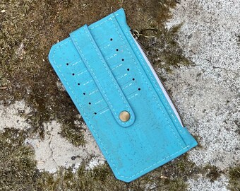 Portefeuille minimaliste pour femme en cuir de liège - porte-cartes mince pour tous les jours ou en voyage, cadeau pour elle, cadeau pour ado