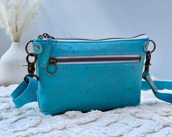 Petit sac à bandoulière en cuir de liège - sac à main minimaliste à fermeture éclair pour tous les jours et les voyages, cadeau fait main pour elle