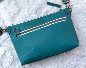 Petit sac à bandoulière en cuir de liège - sac à main minimaliste à fermeture éclair pour tous les jours et les voyages, cadeau fait main pour elle