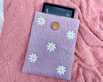 Sleeve for Kindle with Embroidered Daisy Patches