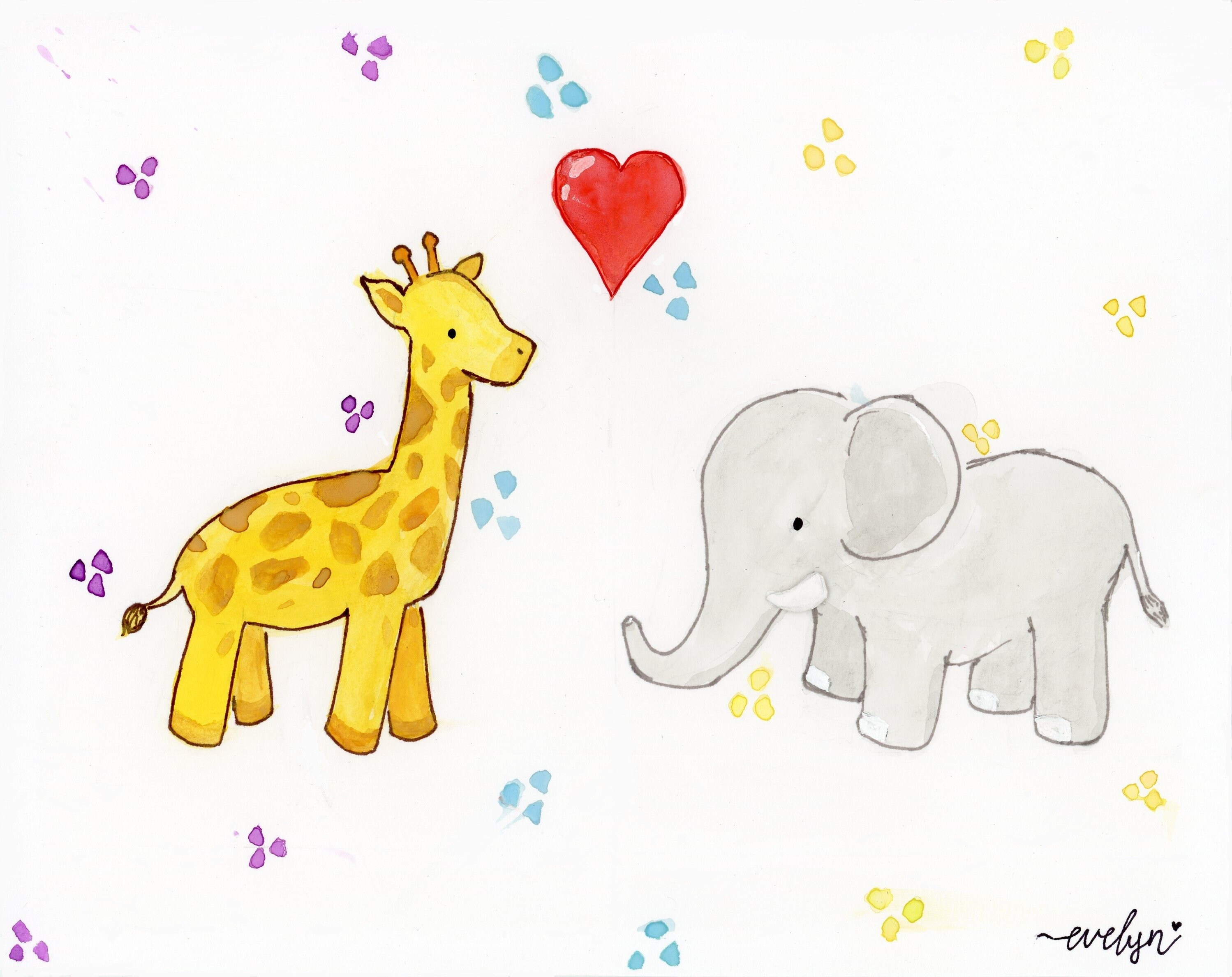 Elephant and giraffe print for a nursery 8 x 10 cute baby Etsy