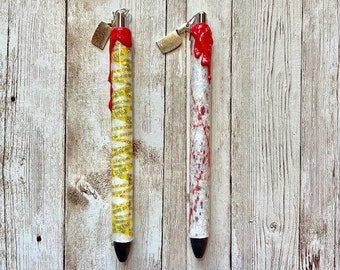 Crime Scene Glitter Pen With Charm,Glitter Pens, Custom Glitter Pen, Personalized Pen,Epoxy Pen, Crime Junkie,Glitter Gel Pen, Crime Scene