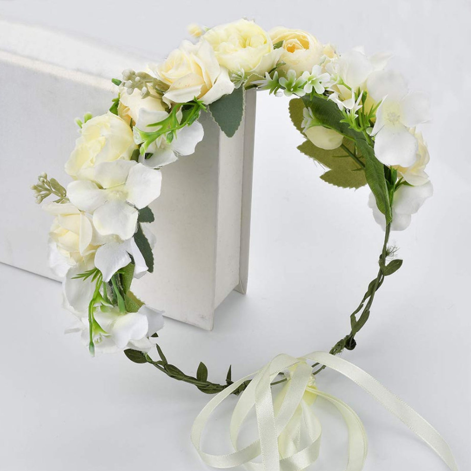 Flower Wreath Headband Floral Hair Garland Flower Crown Ribbon Etsy