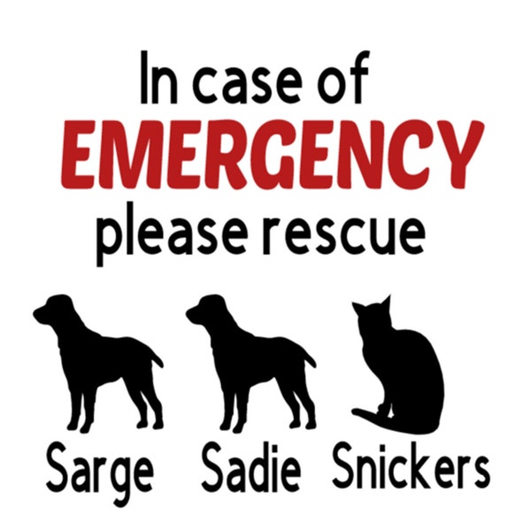 Pet Emergency Decal, Pet Emergency Sticker, In Case of Emergency, Pet Rescue