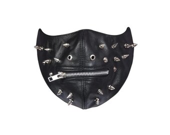 Steam Punk Leather Studded Mask Red and Black Unixes Silver Studded Leather Punk Face Mask Tree Spike