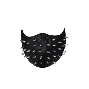 Steam Punk Leather Studded Mask Red and Black Unixes Silver Studded Leather Punk Face Mask Tree Spike