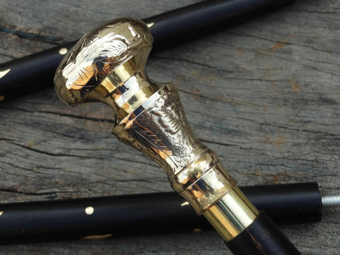 New Antique Victorian Brass Vintage Designer Handle Walking Wooden Stick Cane// New Antique Victorian Brass Vintage Designer Handle Walking Wooden Stick Cane//