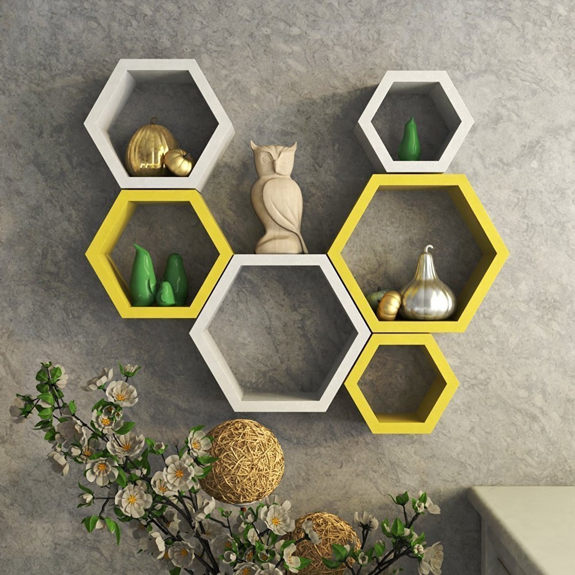 Hexagon Shape Storage Wall Shelves Set Of 6 /Home Decor /White Etsy