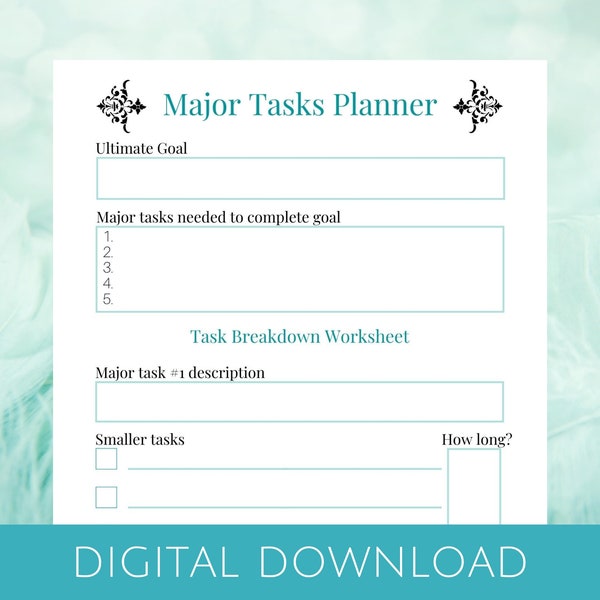 A4 Major Tasks Planner | Task Planner | Goal planner | Setting Goals Planner | Achieving Goals Planner